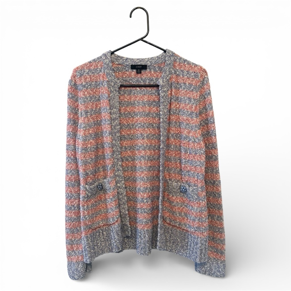 J. Crew Gray and Pink Striped Cardigan Sweater w/ Button Detail Size Medium